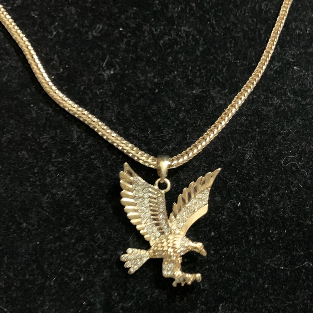 American Eagle Golden Pendant With Diamond Accents Necklace